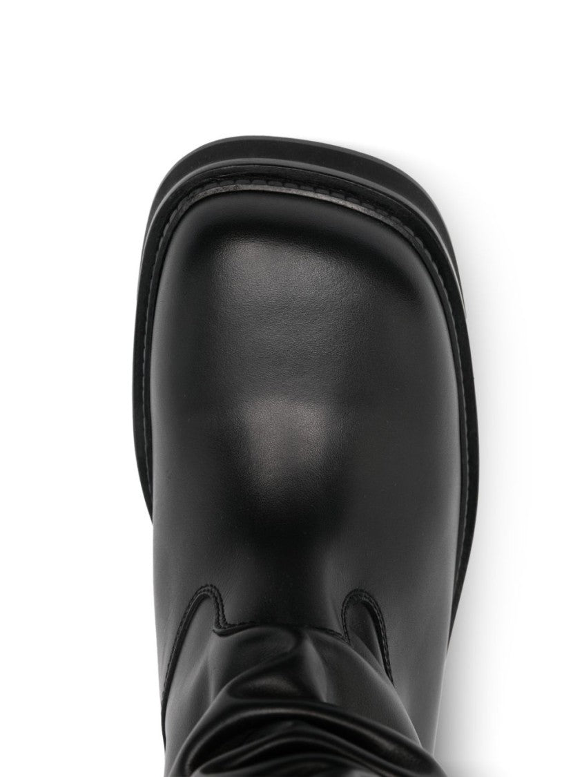The Attico Black Mid-Calf Leather Rounded Square Toe Boots