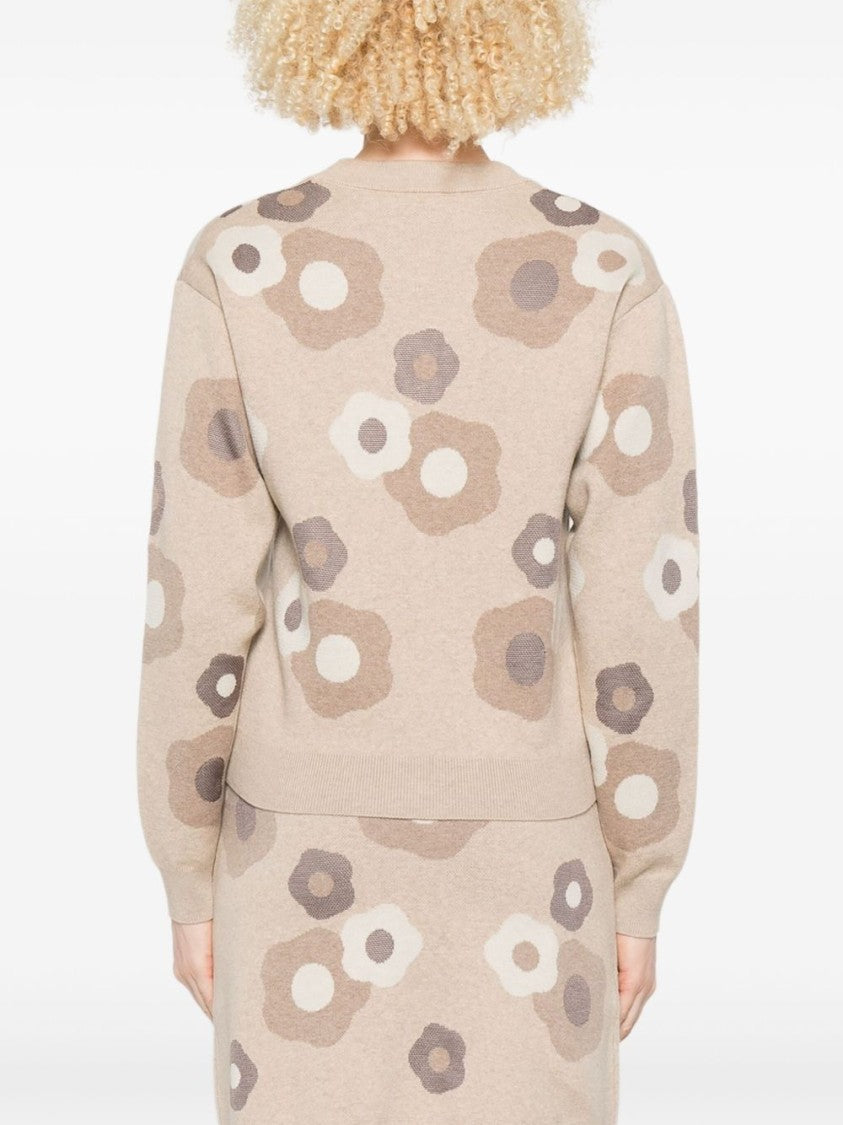 Kenzo Hana Dots' Embroidered Cardigan In Mixed Cotton Wool