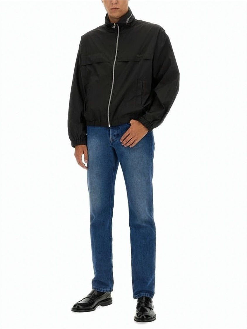 Ami High-Collar Polyamide Jacket With Elastic Hem And Cropped Fit