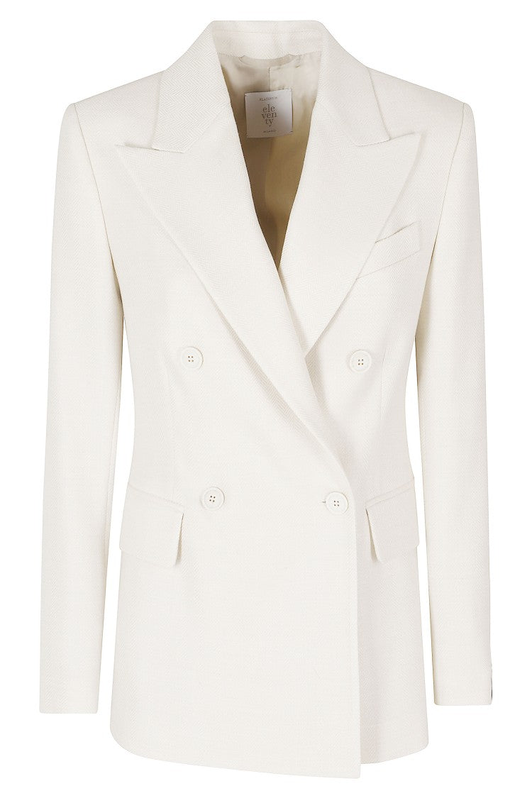 Eleventy Sand Double-Breasted Peak Lapel Wool-Blend Blazer