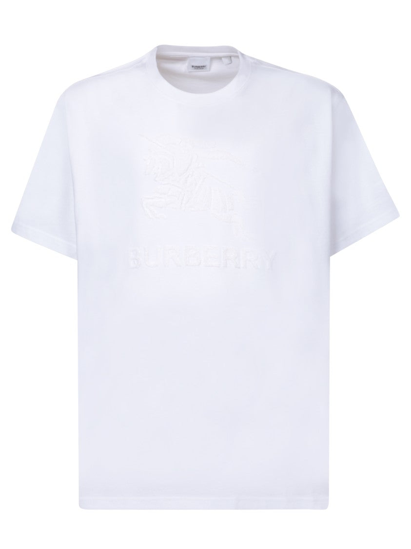 Burberry White Cotton Logo Embossed T-Shirt