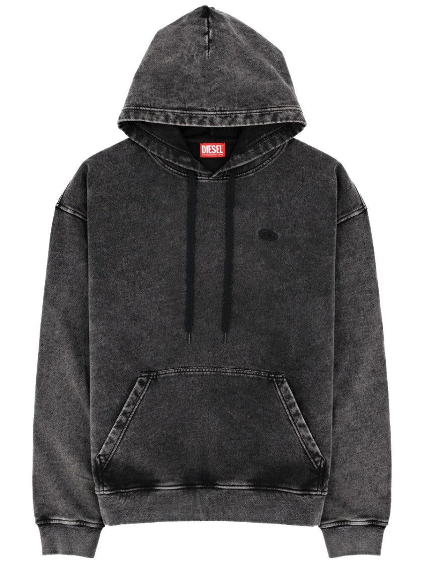 Diesel Washed Black Back Textured Logo Cotton Hoodie