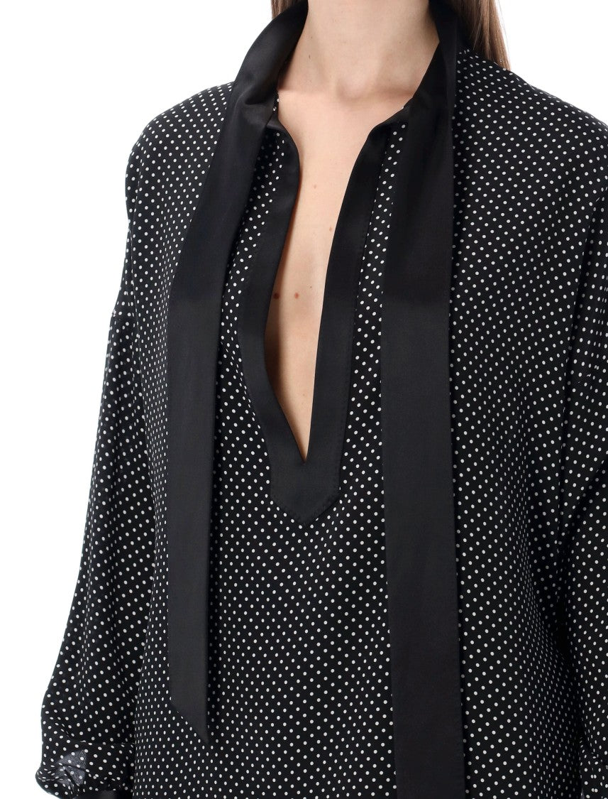 Tom Ford Polka Dot Silk Lavallière Tunic Top