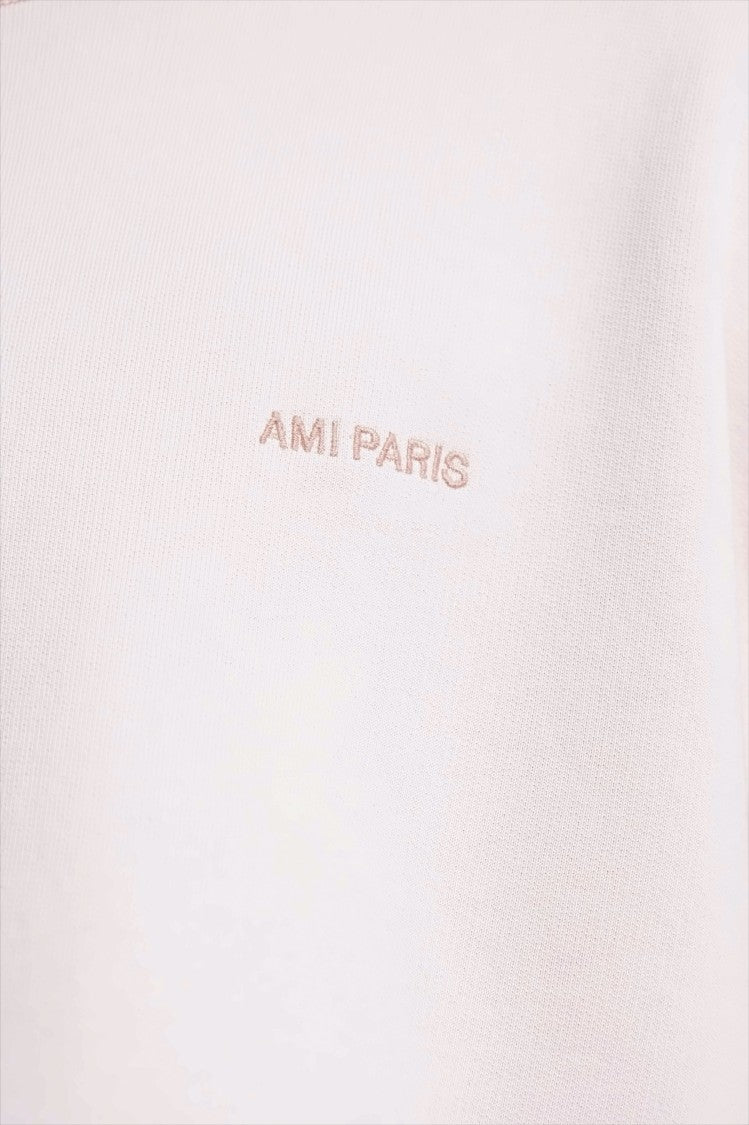 Ami Light Pink Relaxed Fit Sweatshirt With Subtle Embroidery