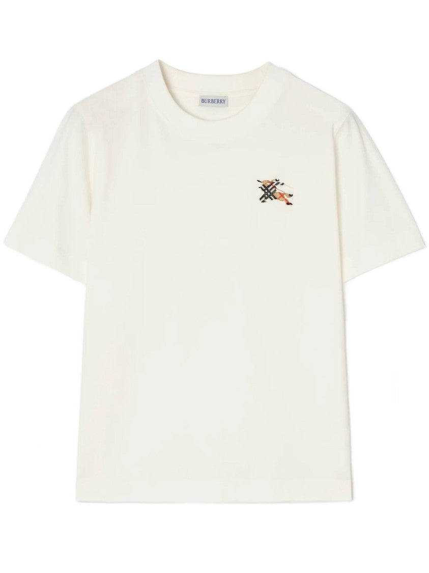 Burberry White Short-Sleeved T-Shirt With Embroidered Logo Detail