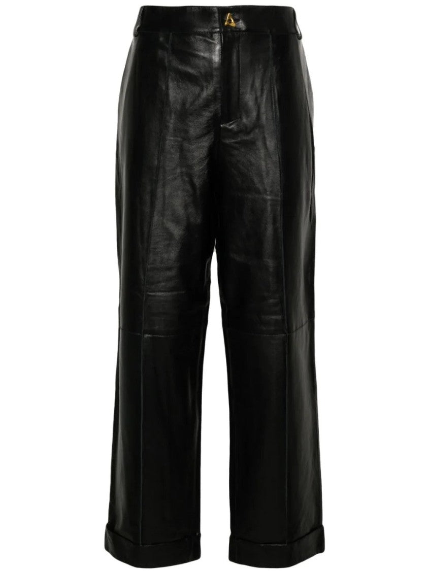 Aeron Cuffed Black Leather Trousers With Relaxed Fit