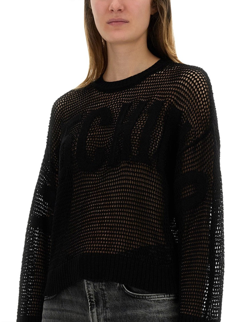 Moschino Mesh Knit Top With Logo