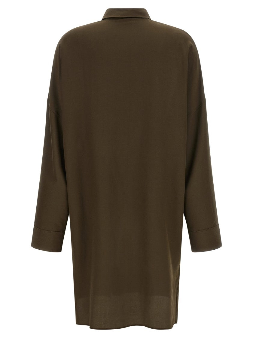 Tom Ford Crêpe De Chine Silk Midi Dress With Leather Accents And Asymmetrical Hem