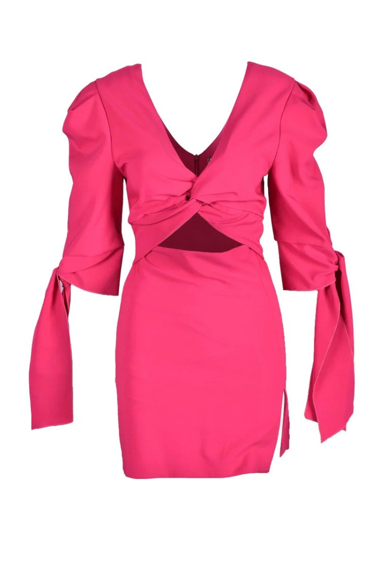 Feminista Fuchsia V-Neck Polyester-Blend Mini Dress