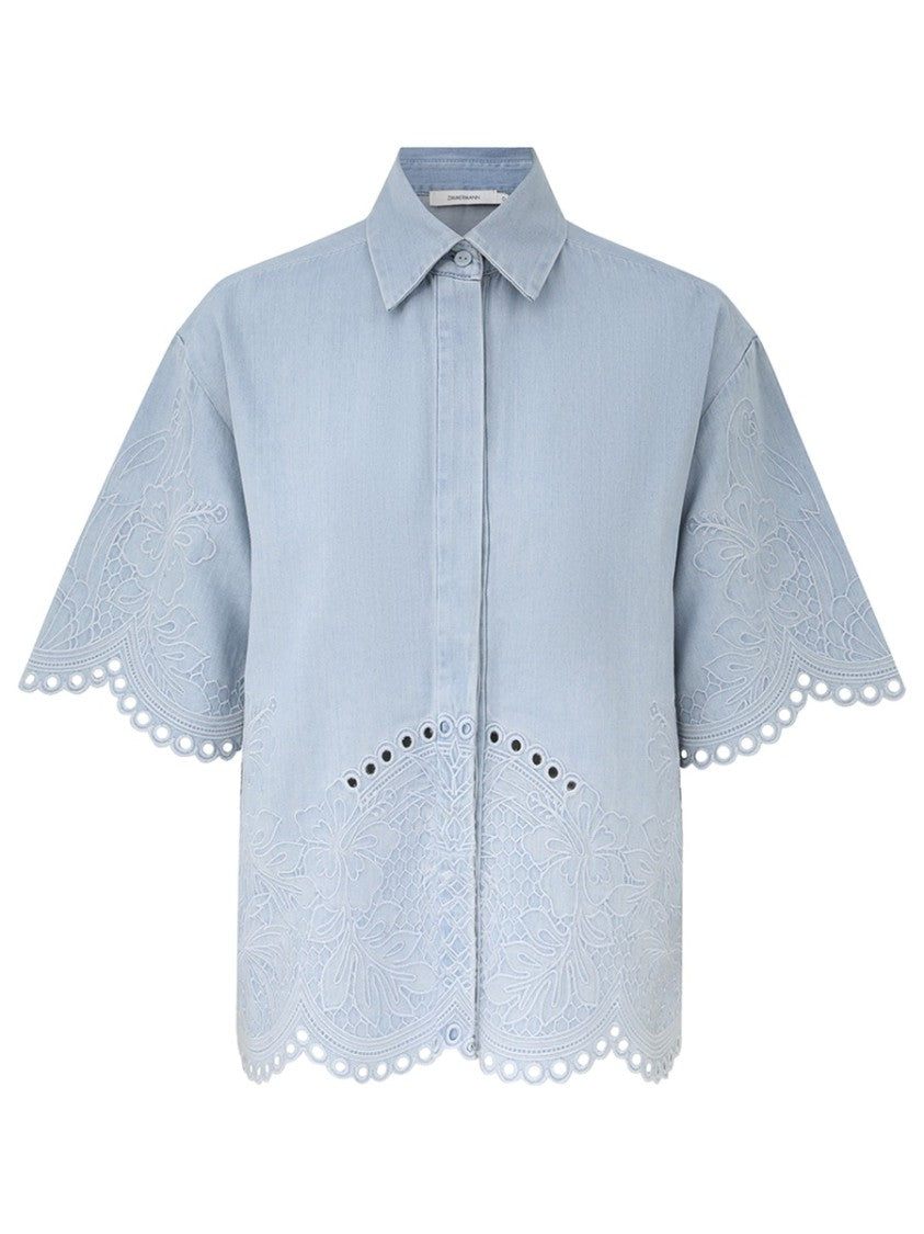 Zimmermann Light Blue Daylight Floral Embroidered Shirt