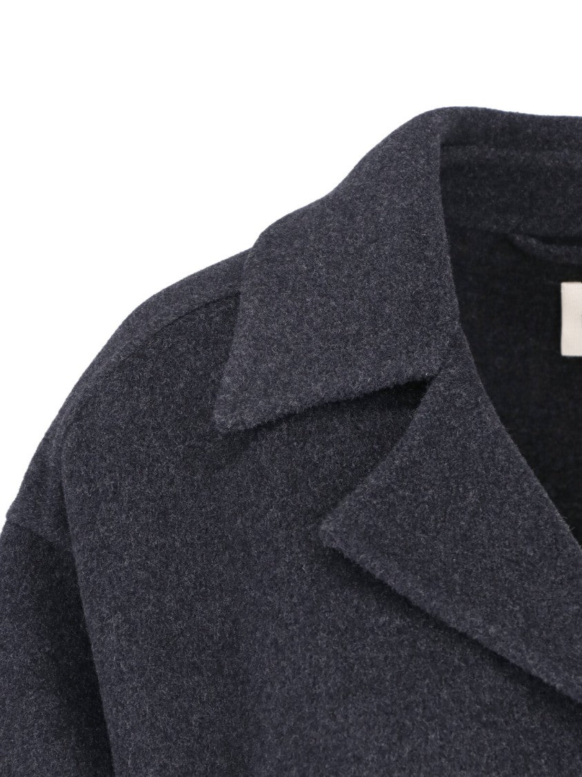 Khaite Textured Grey Wool Jacket With Classic Lapel And Belted Waist