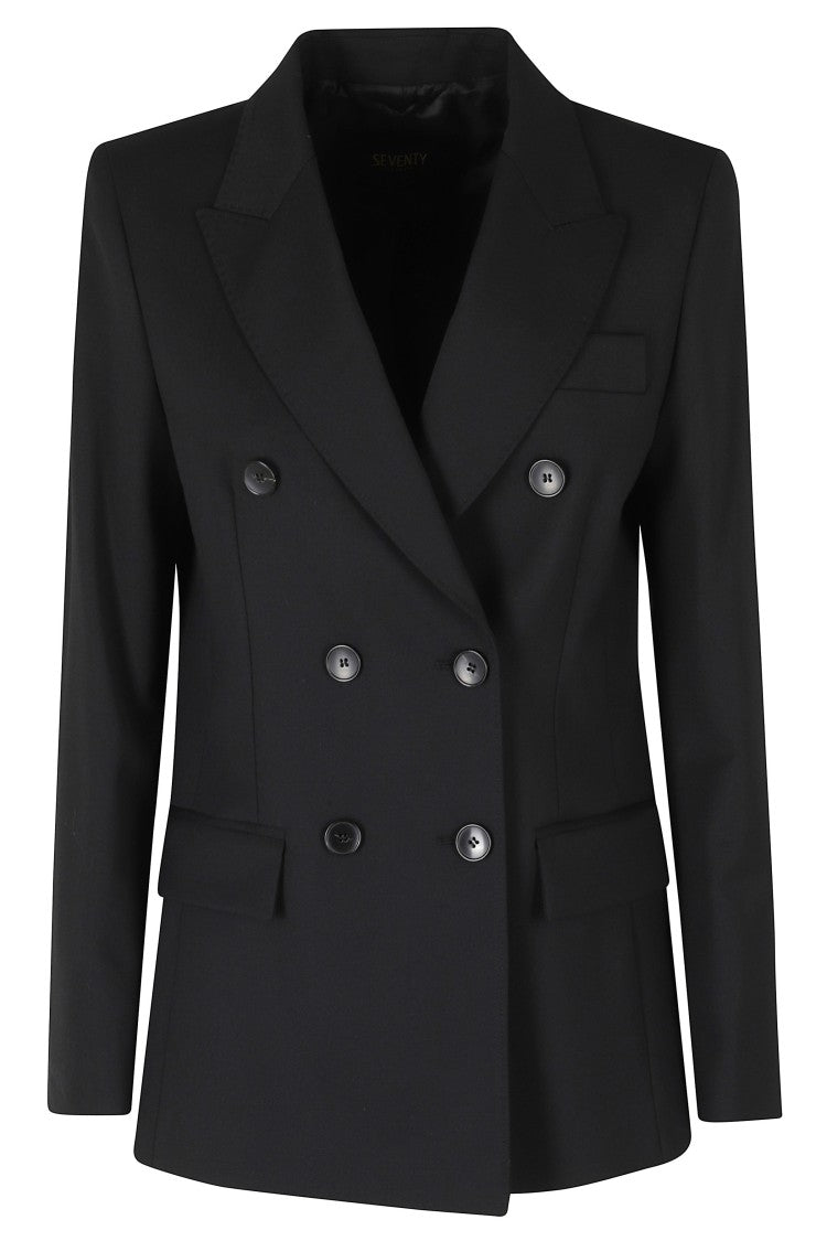 Seventy Black Double-Breasted Flap Pockets Polyester-Blend Jacket