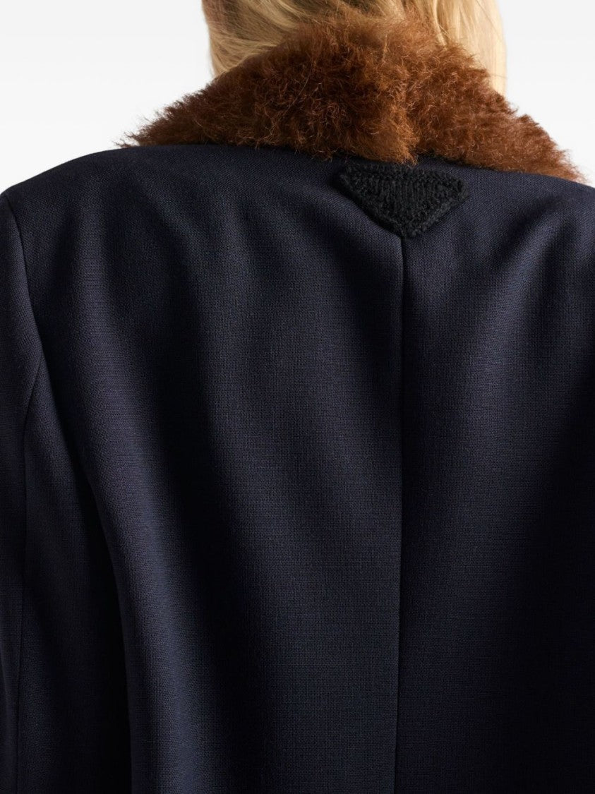 Prada Tailored Jacket With Plush Fur Collar