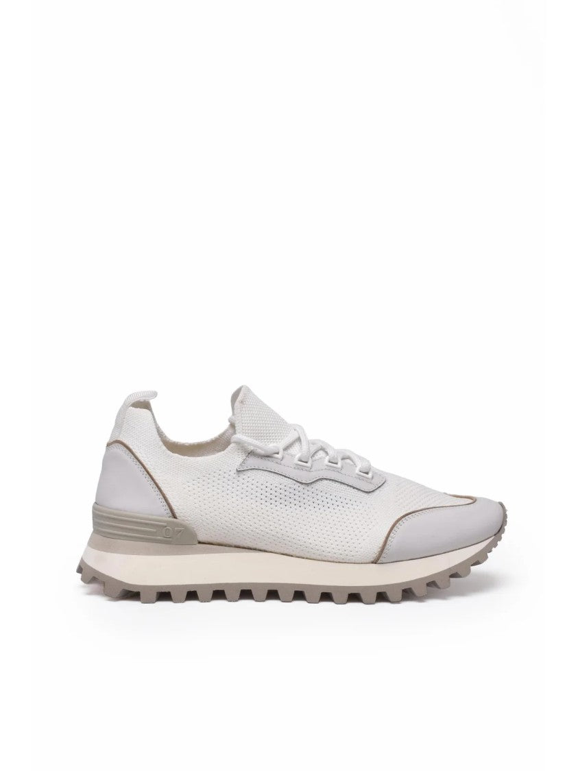 Eleventy White Men Mixed Fiber Leather Sneakers
