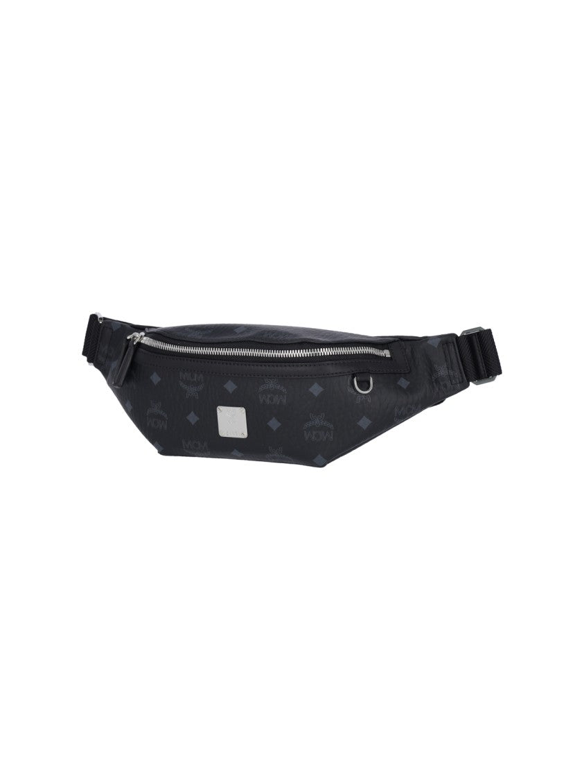 Mcm Black Fursten Small Visetos Canvas Belt Bag