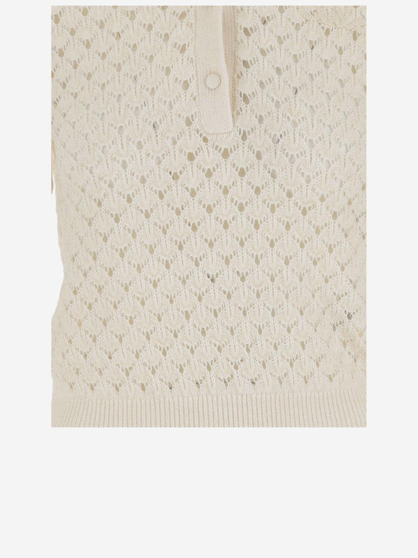 Chloé Polo Shirt With Lace Collar And Perforated Design