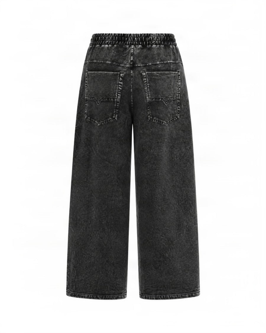 Diesel Black Elasticized Wide-Leg Jeans