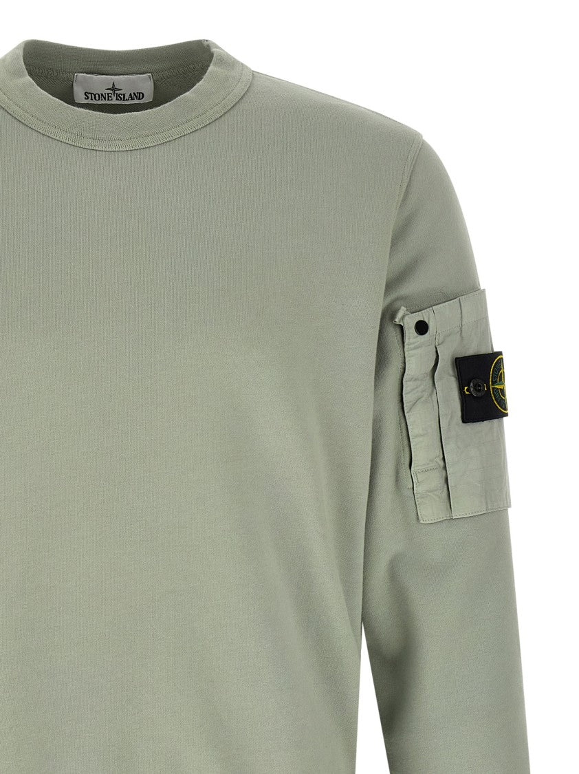 Stone Island Intermediate Weight Green Sweatshirt With Logo Badge
