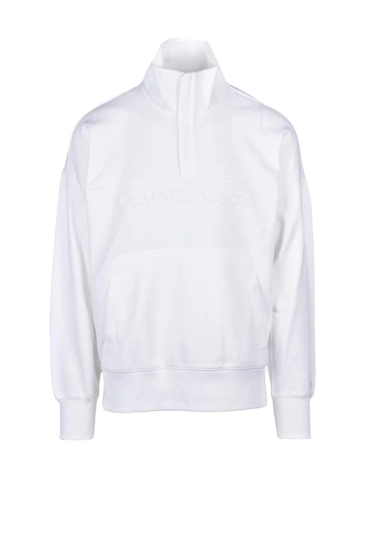 Calvin Klein Jeans White Half-Zip Crewneck Sweatshirt