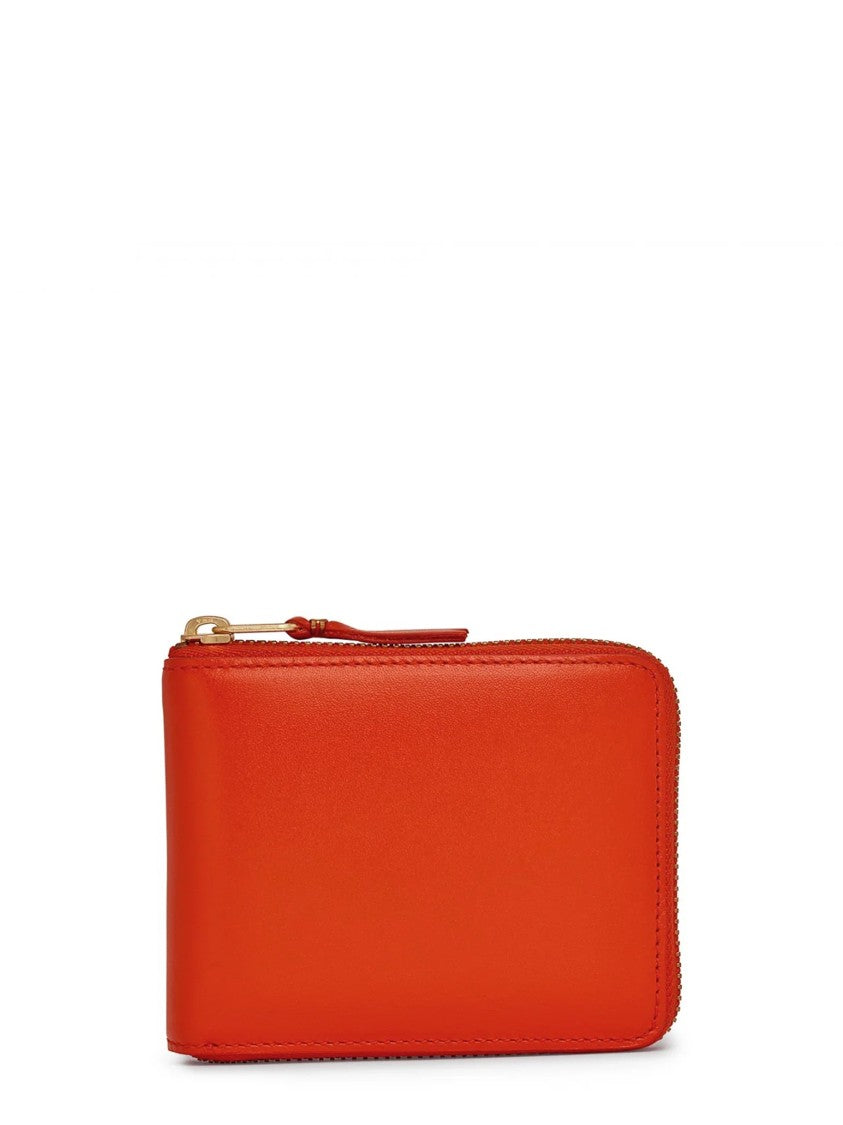 Comme Des Garçons Compact Calfskin Leather Wallet With Gold-Tone Zip Closure