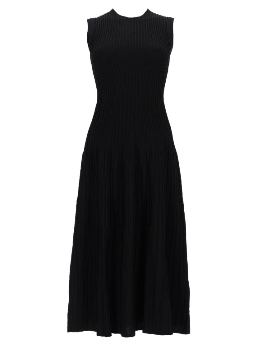 Max Mara Fitted Black Midi Dress With Ribbed Texture