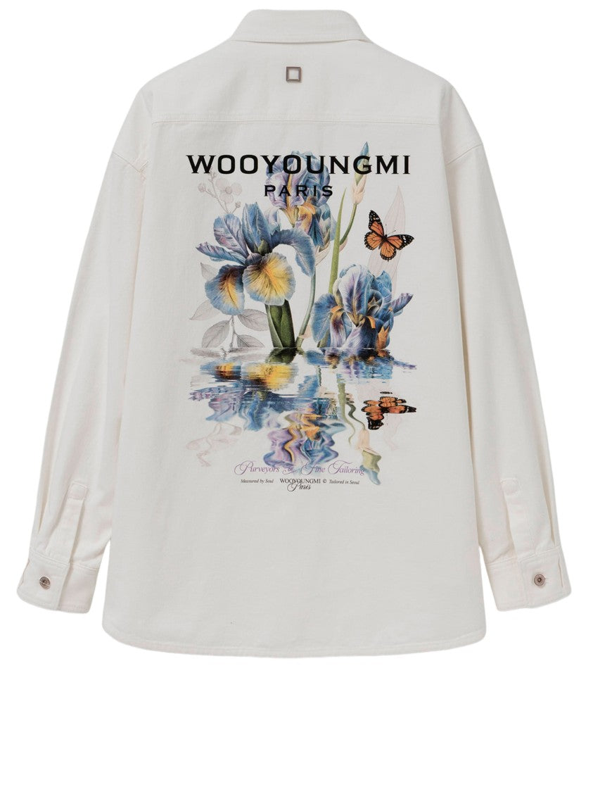 Wooyoungmi Ivory Cotton Shirt With Distinctive Logo Embroidery