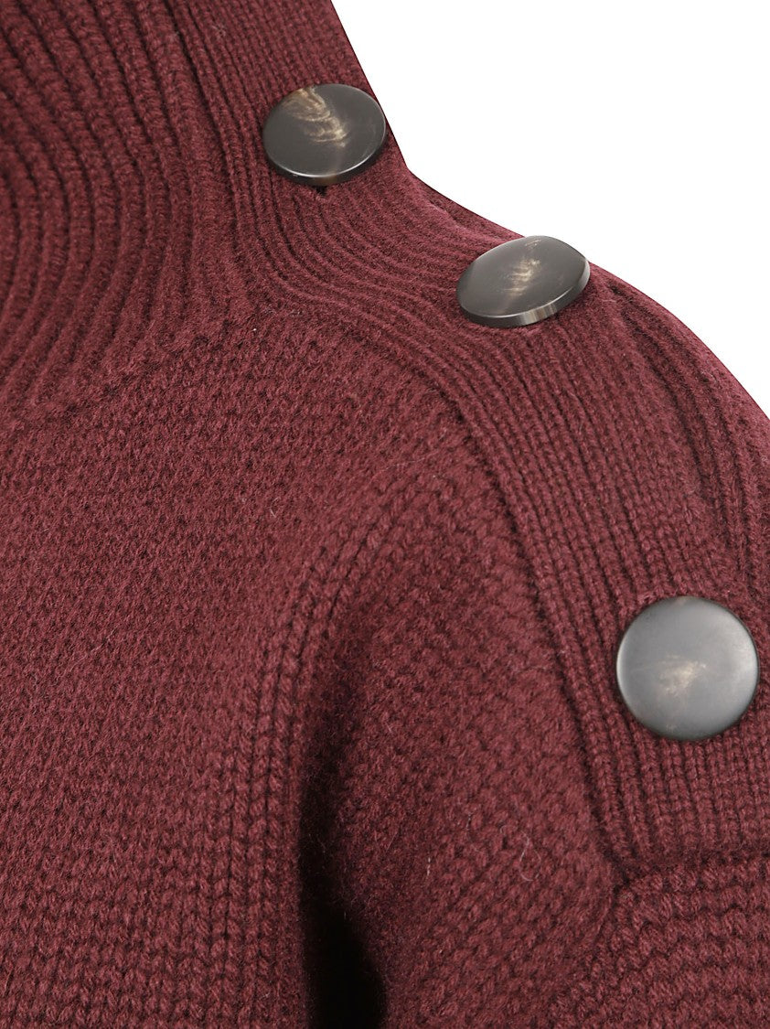Yves Salomon Cropped Sweater With Ribbed Neckline And Button Accent