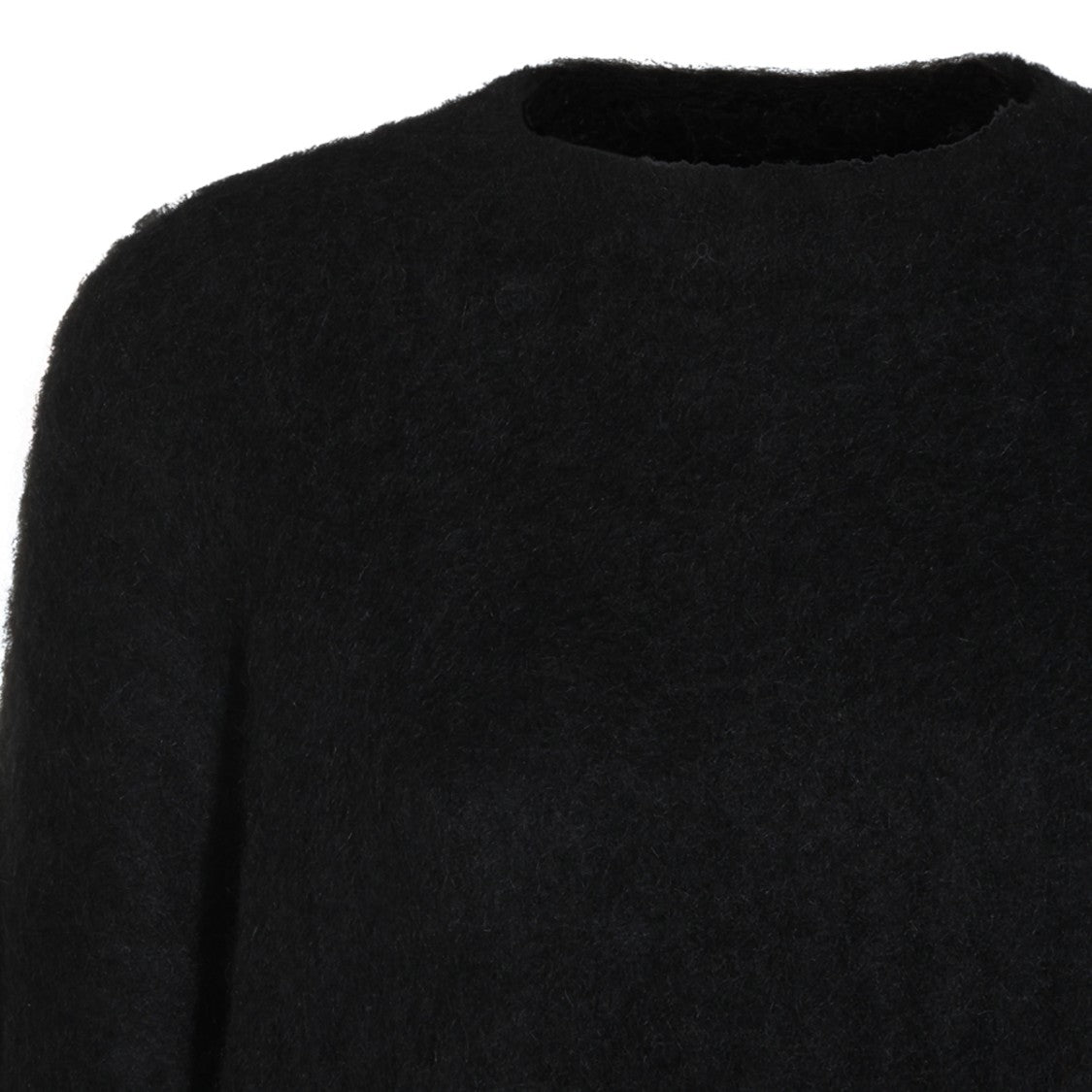 Uma Wang Fuzzy Minimalist Black Round Neck Sweater
