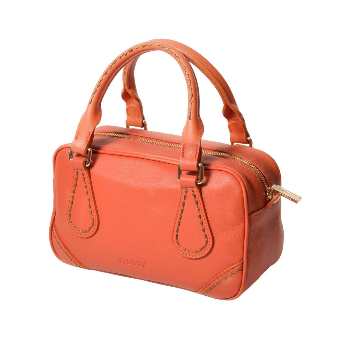 Plinio Visona' Compact Orange Handbag In Smooth Leather