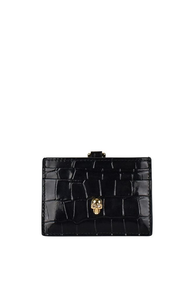 Alexander Mcqueen Crocodile-Effect Leather Card Holder With Gold Chain