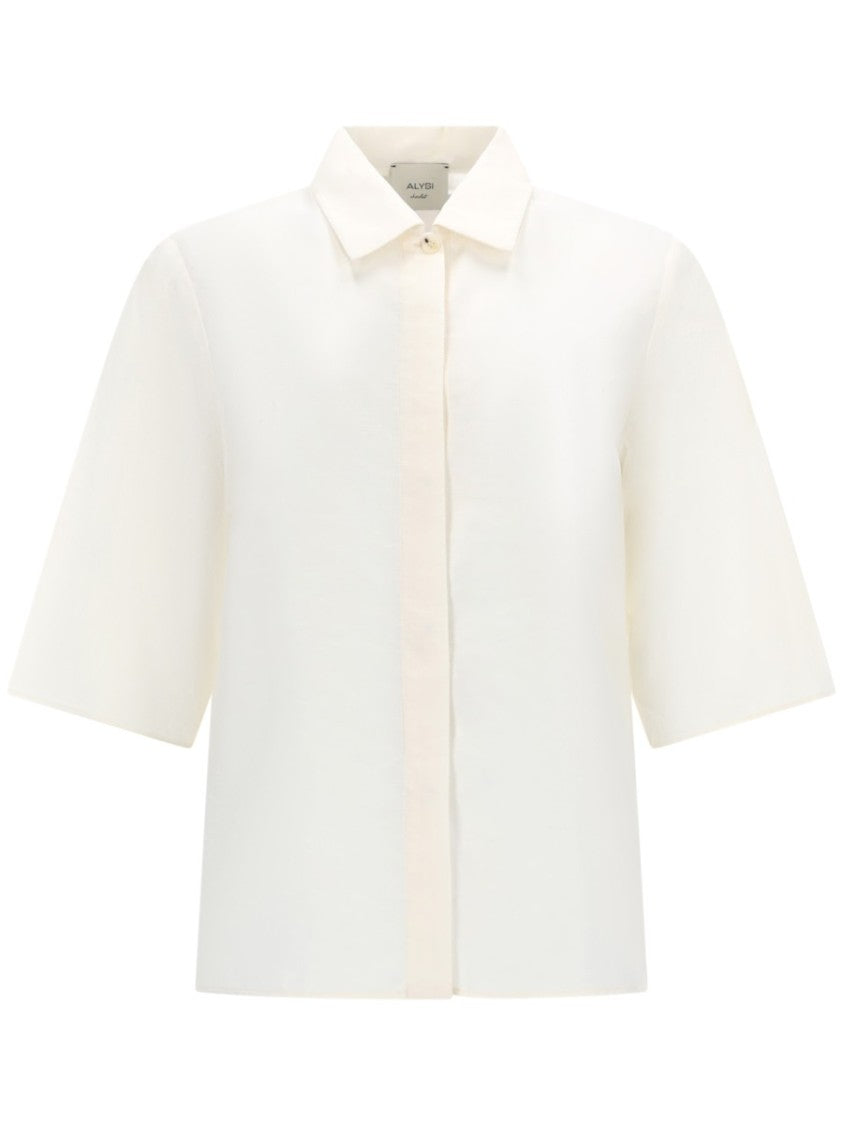 Alysi Neutrals Silk Cropped Concealed Placket Shirt