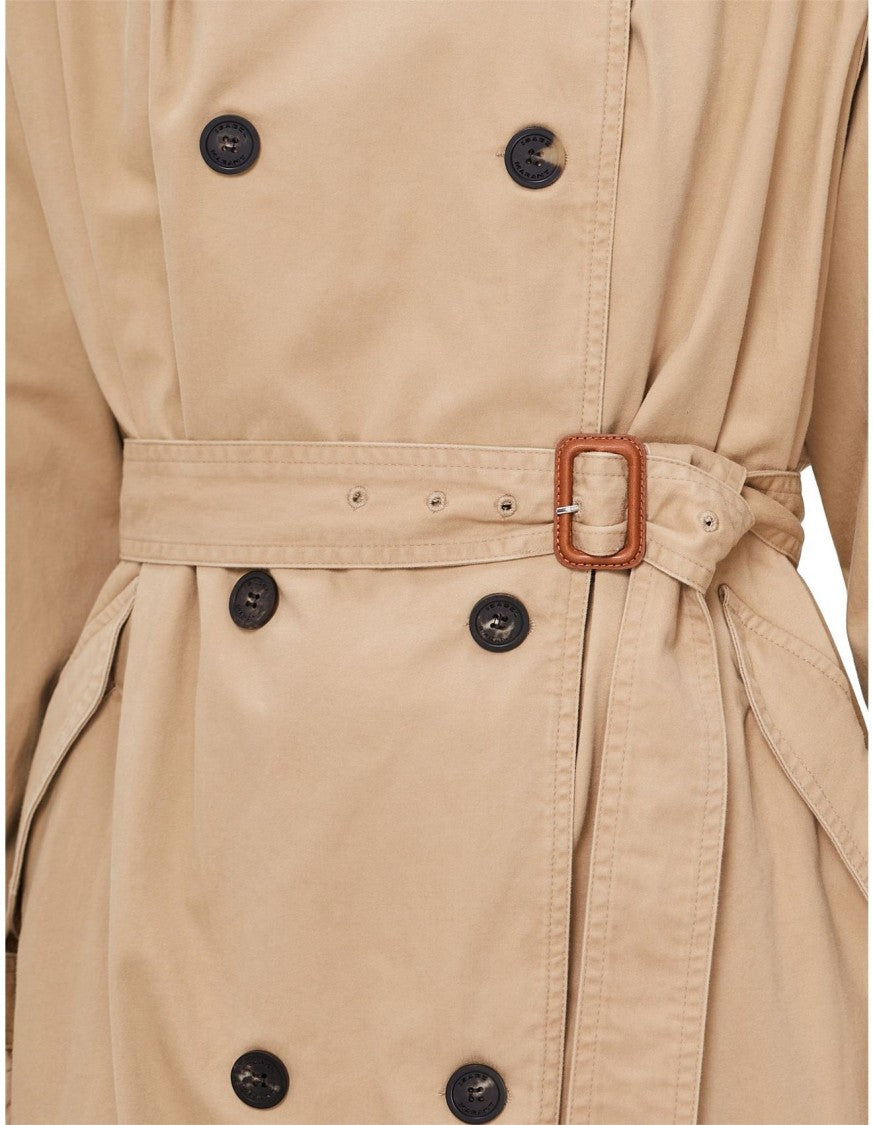 Isabel Marant Double-Breasted Cotton Trench Coat With Belted Waist