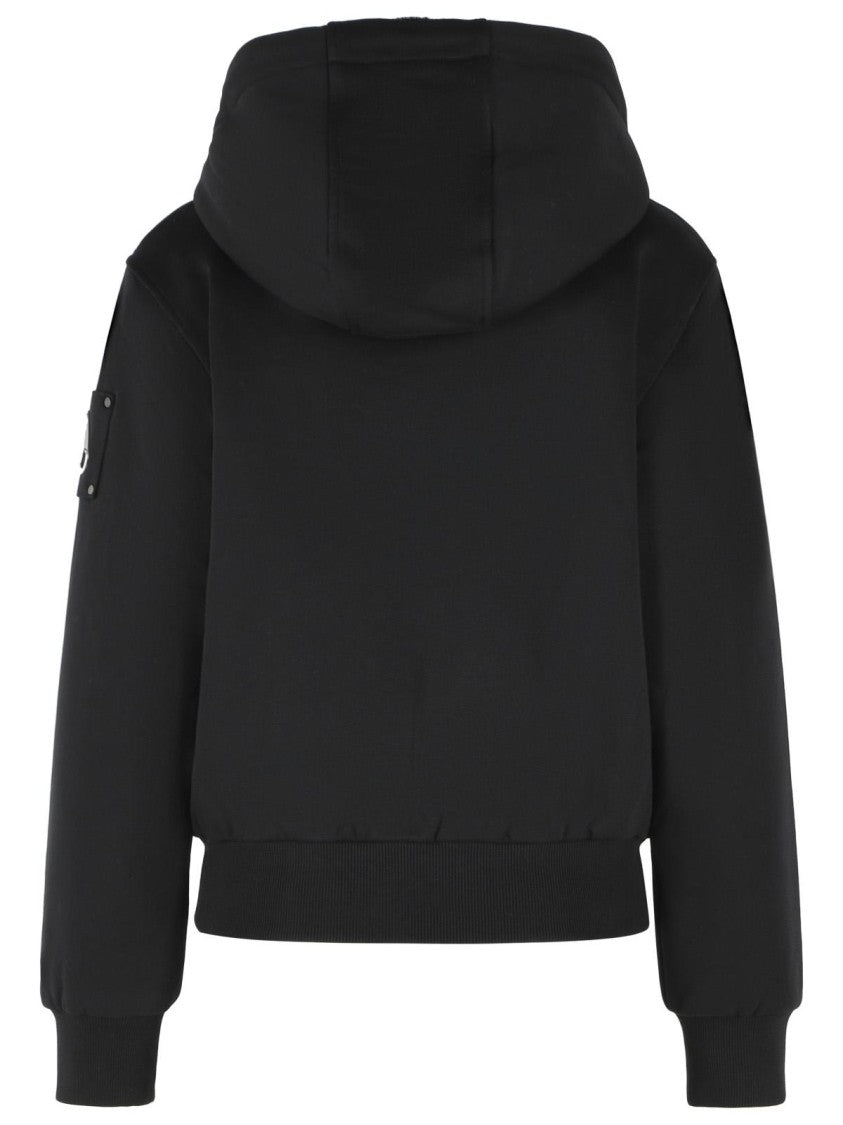 Moose Knuckles Black Cotton Blend Sweatshirt With Removable Bunny Insert And Zip Closure