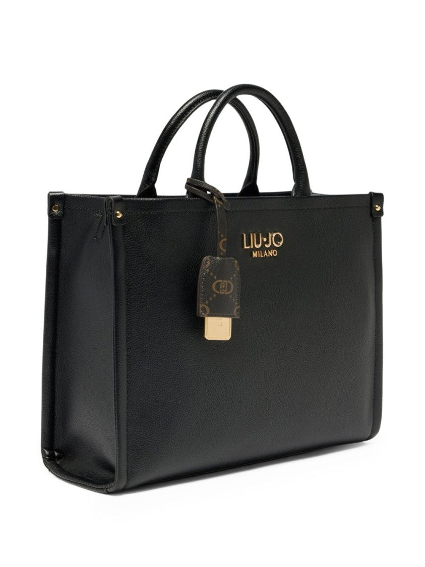 Liu Jo Structured Black Handbag With Metallic Logo