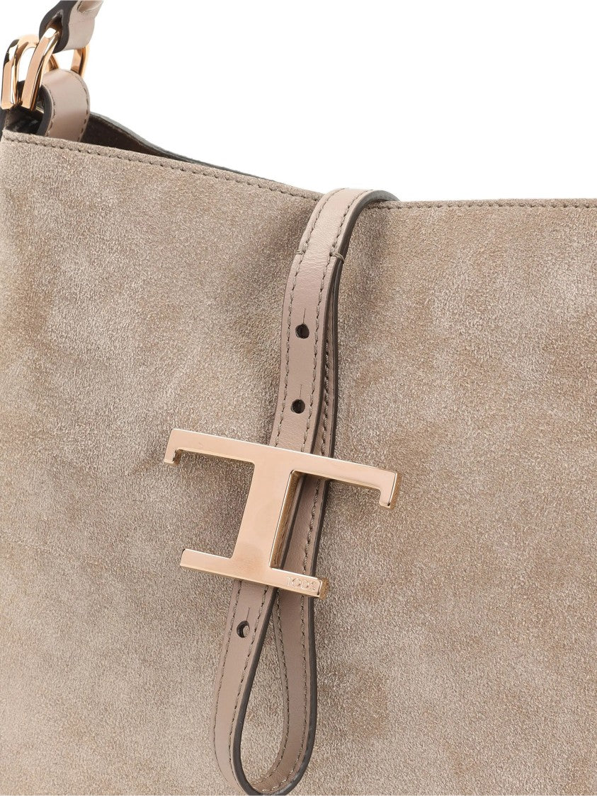 Tod's Beige Structured Suede Handbag