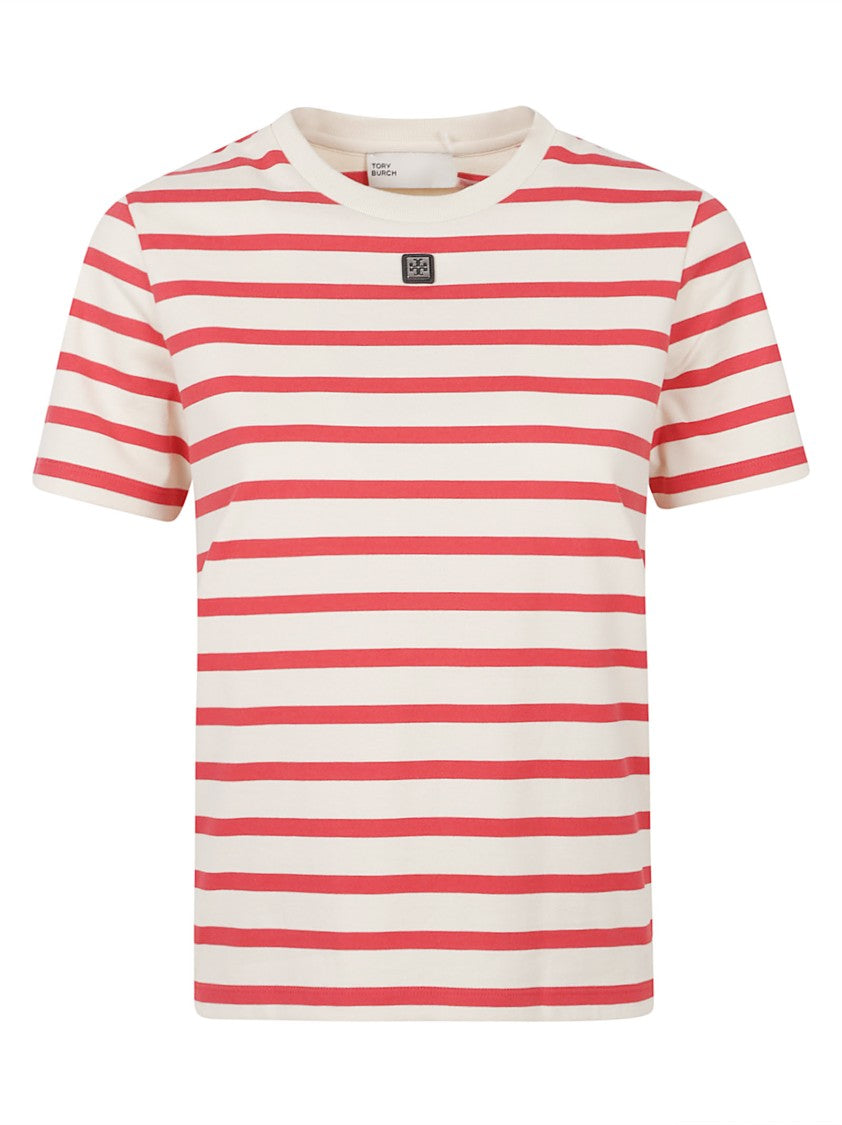 Tory Burch Multicolor Cotton Striped 3D Logo T-Shirt