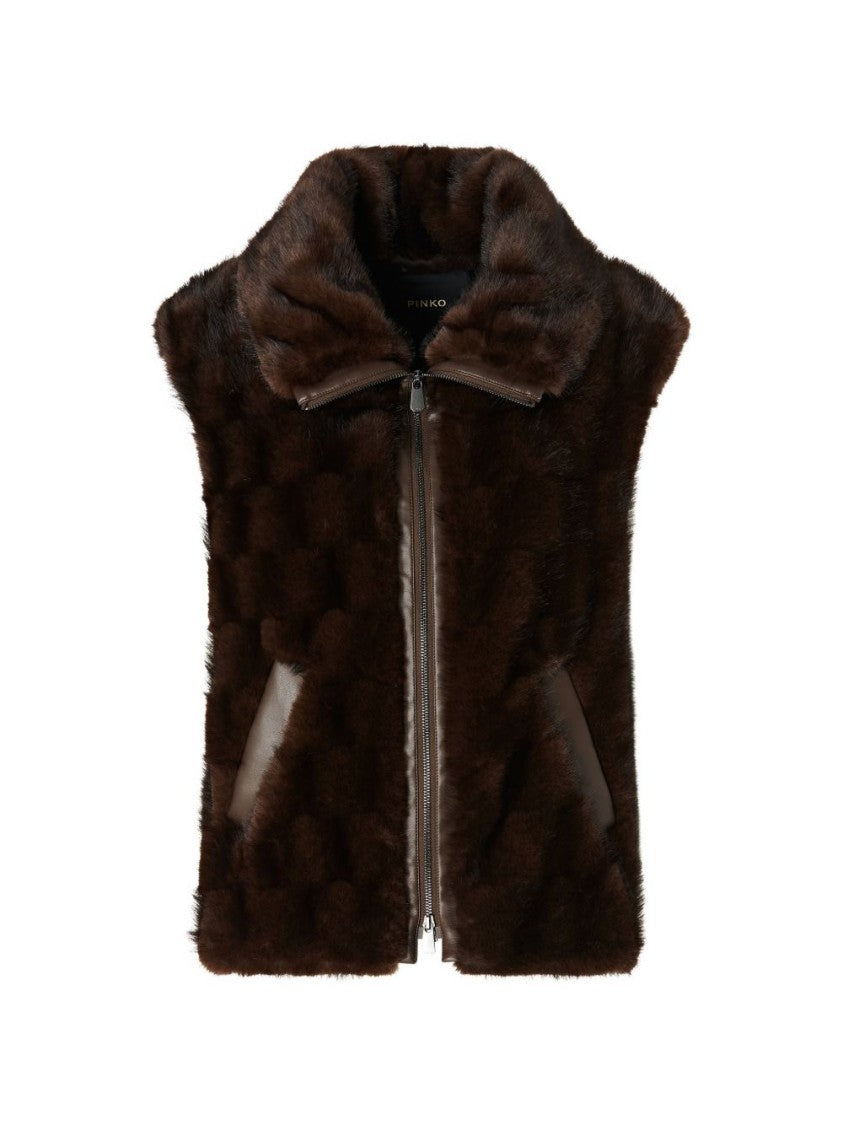 Pinko Dark Brown Faux Fur Leather Jacket