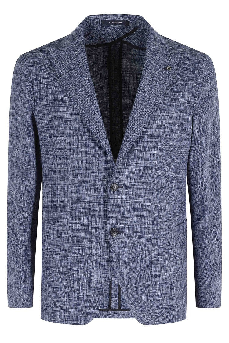Tagliatore Blue Montecarlo Peak Lapel Mesh Effect Wool-Blend Blazer