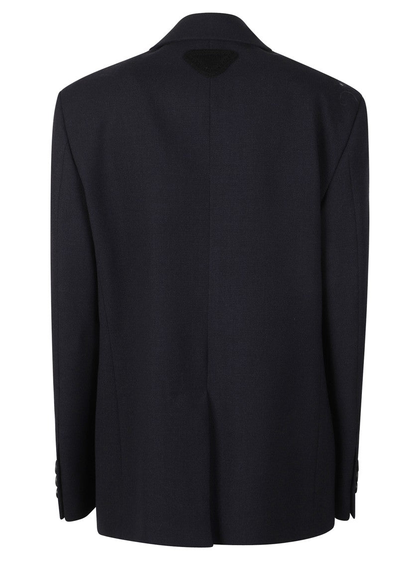 Prada Tailored Dark Blue Blazer With Sharp Lapels