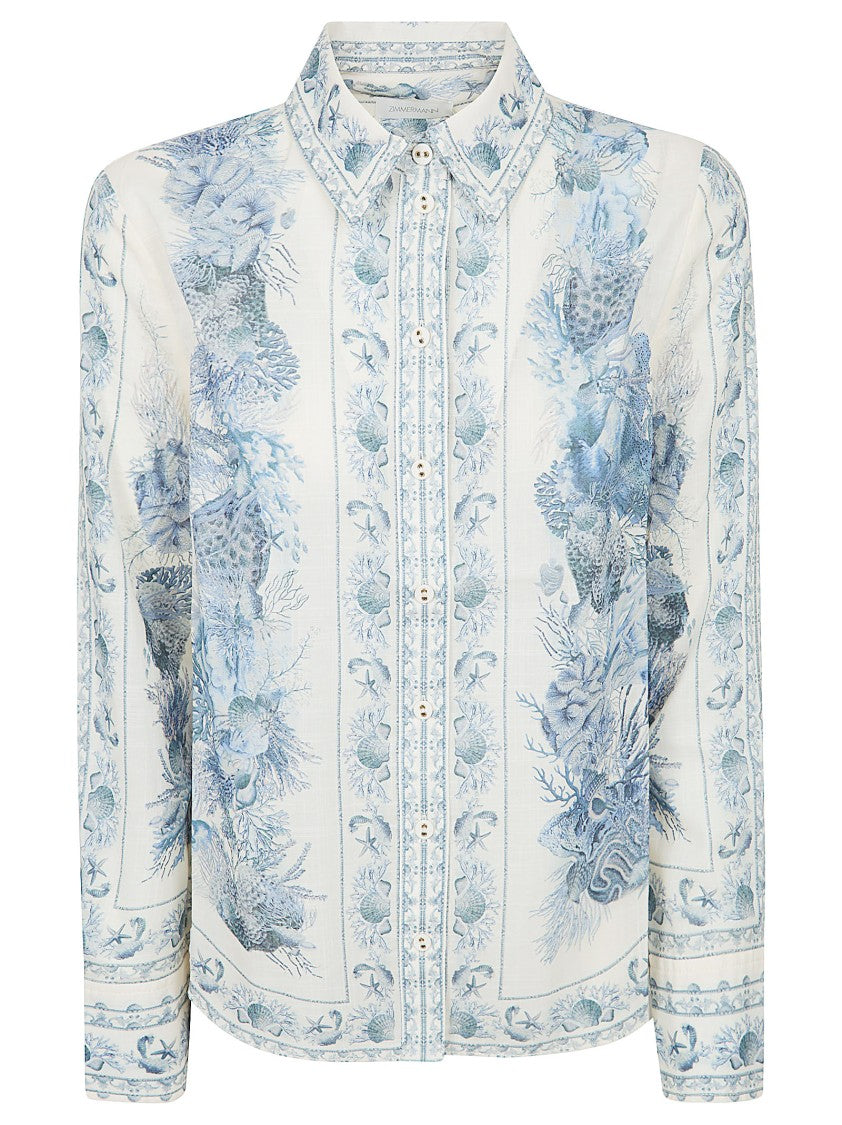 Zimmermann Wanderlust Long-Sleeve Shirt With Marine-Inspired Print