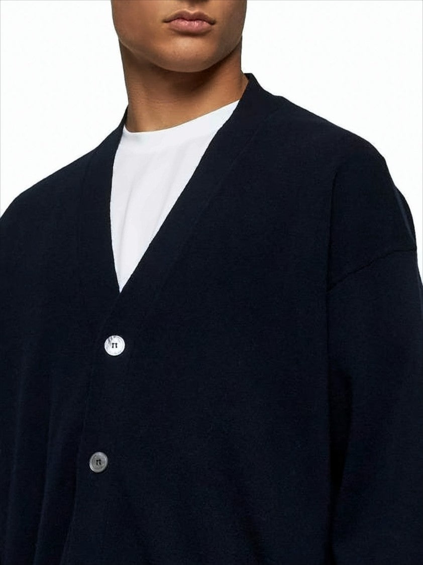 Studio Nicholson Relaxed Fit Wool Cardigan With Deep V-Neck