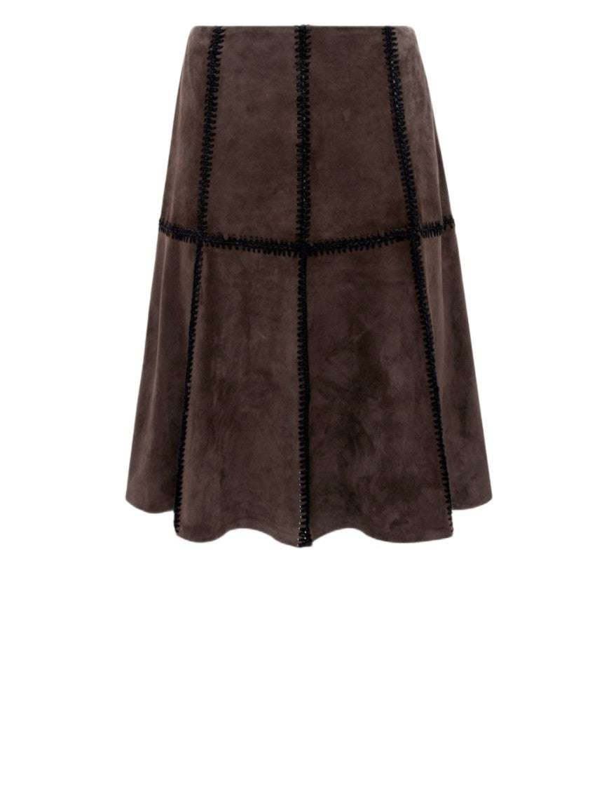 Blugirl Flared Brown Skirt With Grid Stitching Details