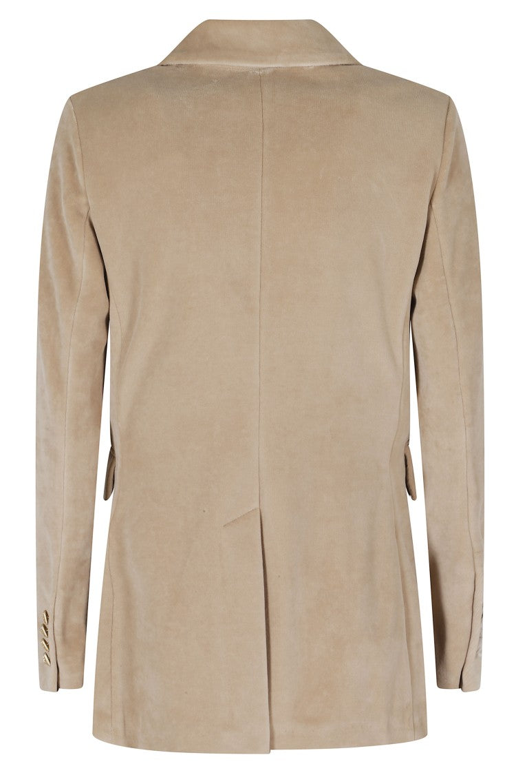 Circolo 1901 Beige Double-Breasted Velvet Gold Button Jacket