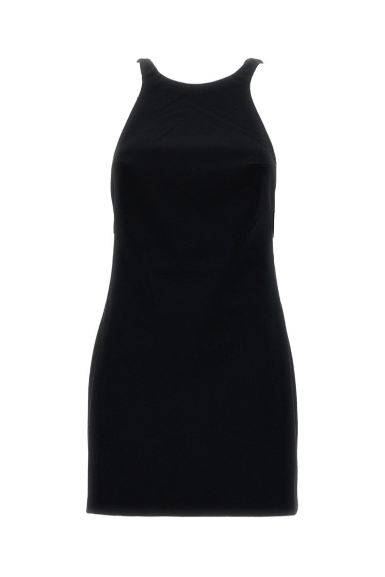 The Andamane Black Carmen Satin-Effect Open-Back Stretch Mini Dress