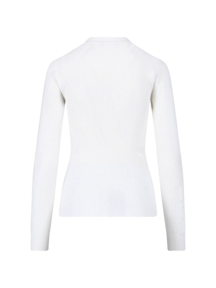 Moncler Grenoble White Ribbed Viscose Blend Logo Sweater