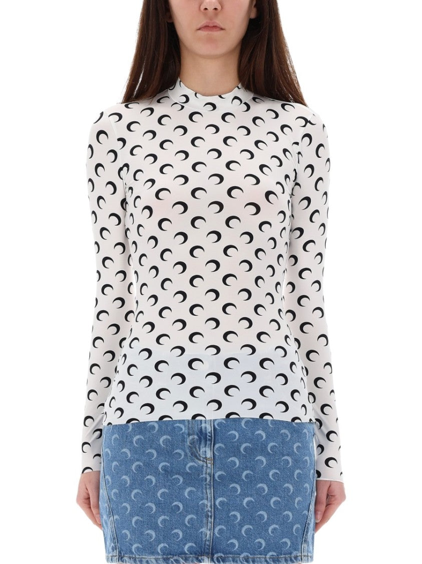 Marine Serre Moon Crescent Print Synthetic-Blend Fitted T-Shirt