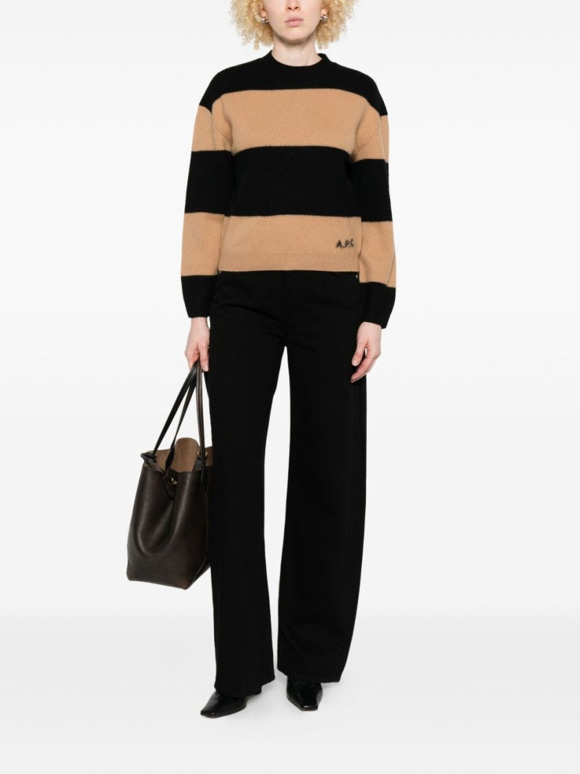 A.P.C. Knitted Sweater With Striped Pattern And Embroidered Logo