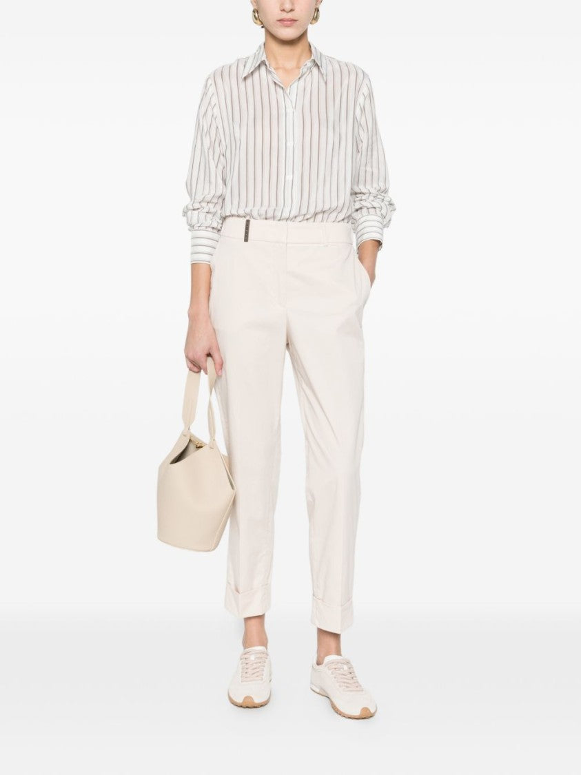 Peserico Cropped Beige Trousers With Cuffed Hems And Elegant Fit