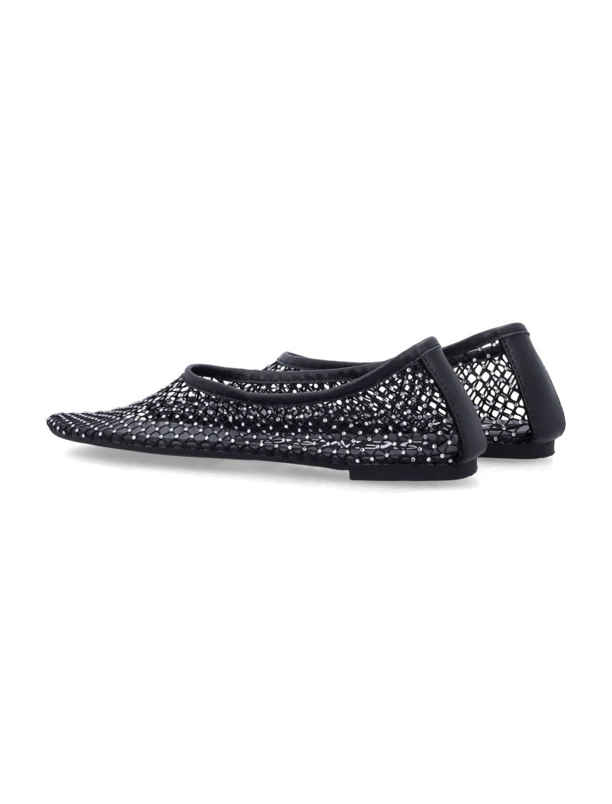 Senso Pointed Toe Black Mesh Ballet Flats With Crystal Embellishments