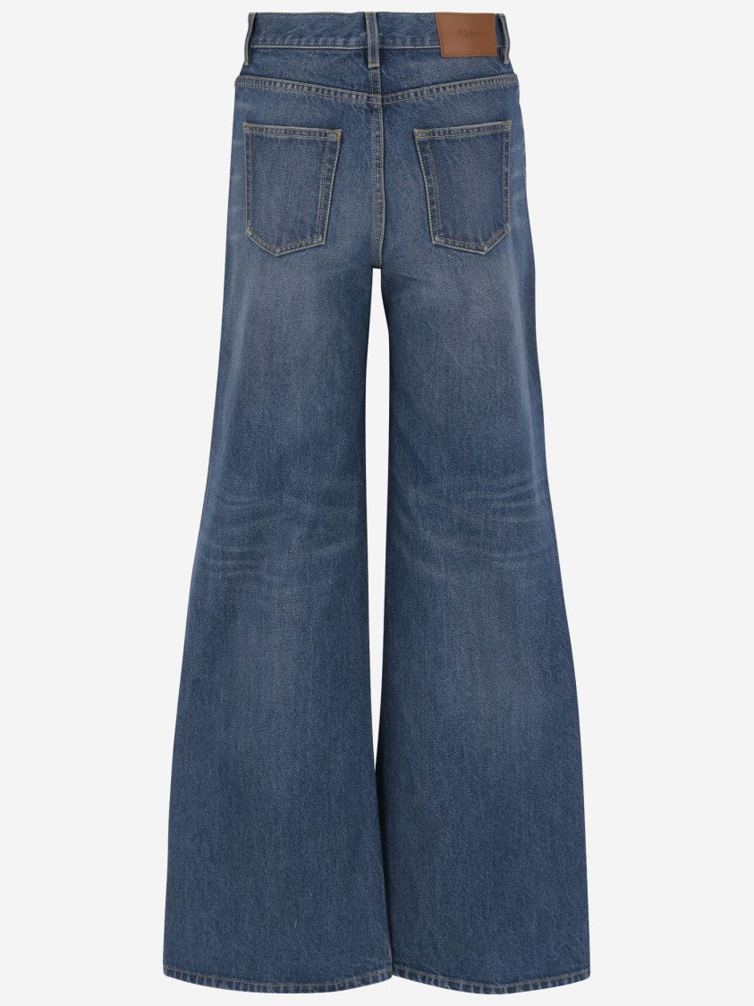 Chloé Wide Leg Cotton Denim Jeans